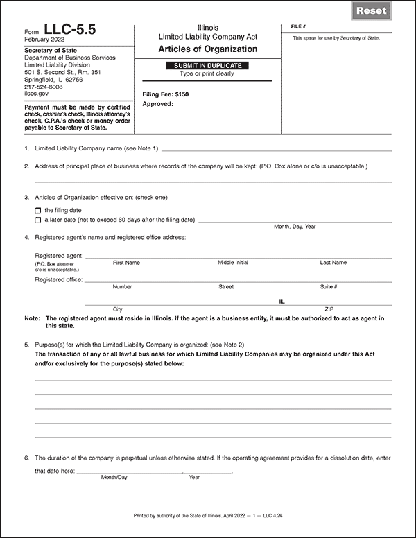 Illinois LLC Formation Document