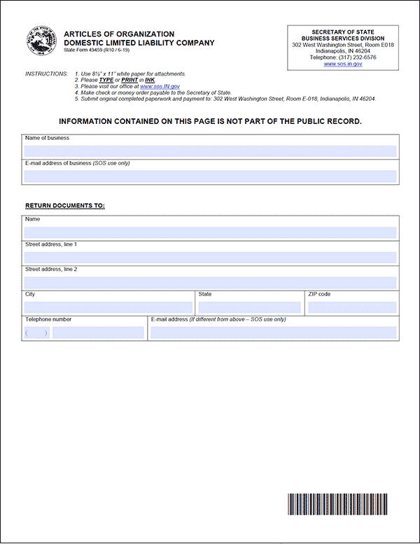 Indiana LLC Formation Document