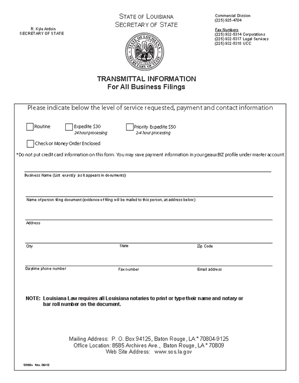Louisiana LLC Formation Document