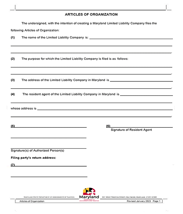 Maryland LLC Formation Document