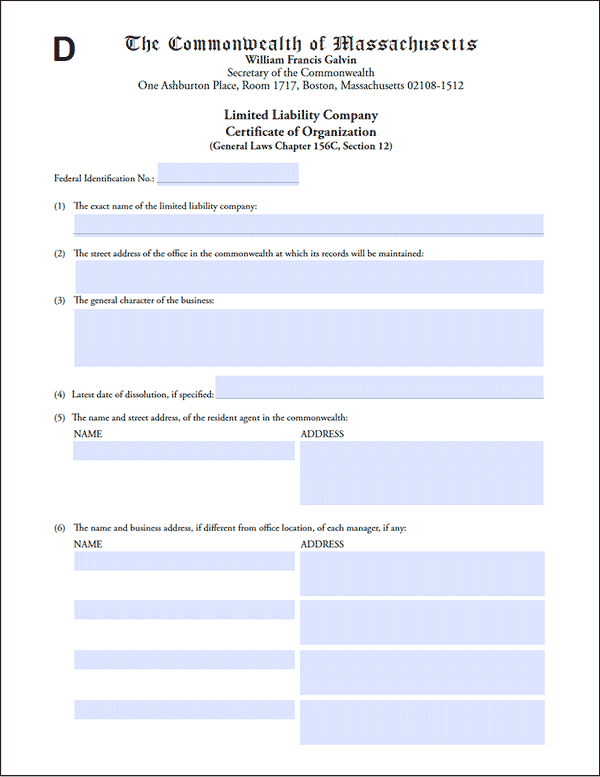 Massachusetts LLC Formation Document
