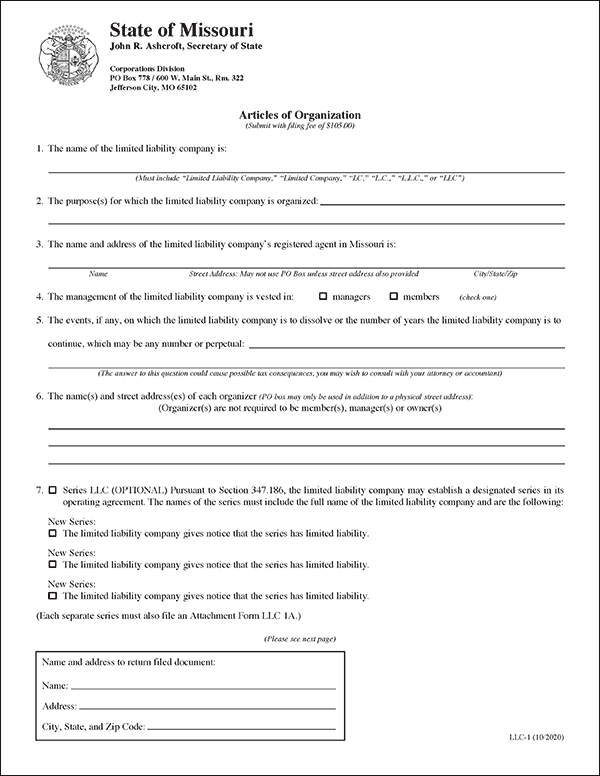 Missouri LLC Formation Document