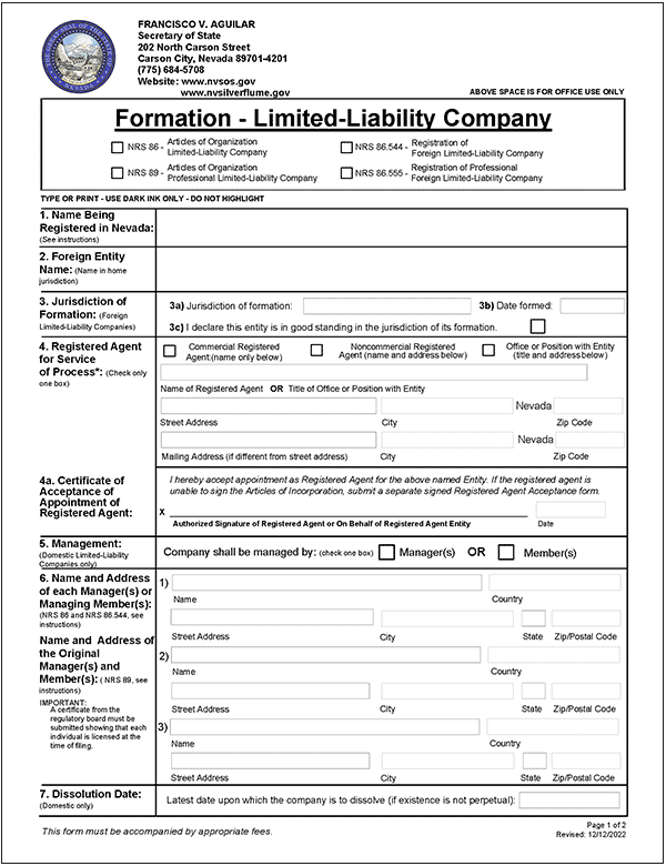 Nevada LLC Formation Document