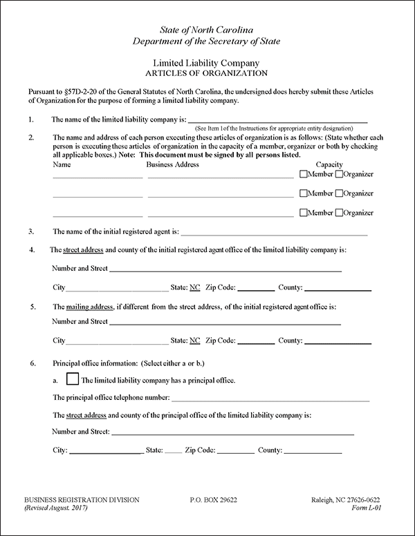 North Carolina LLC Formation Document