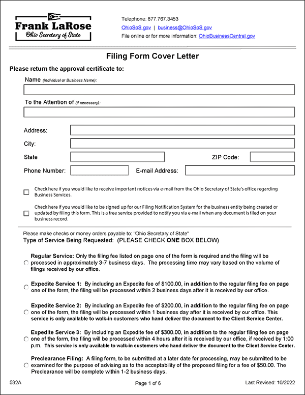 Ohio LLC Formation Document