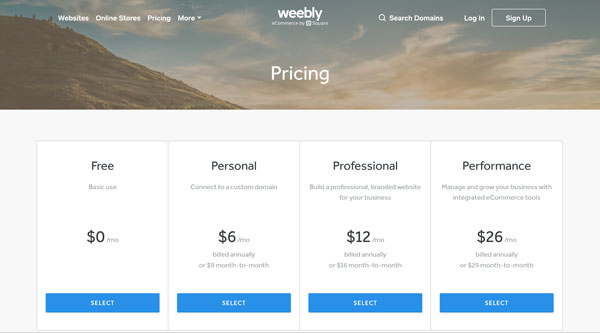Weebly pricing.