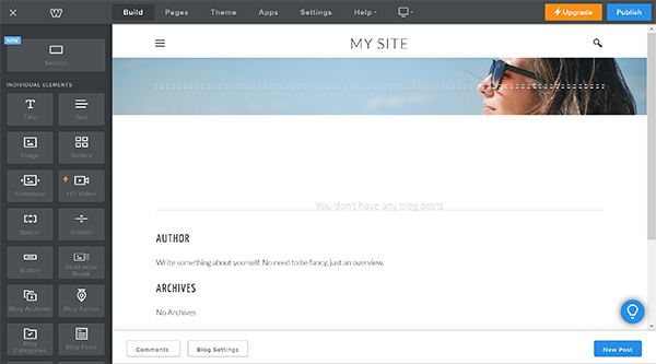 Blank blog page on Weebly.
