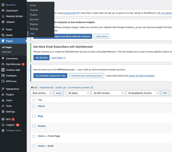 Bluehost website builder.