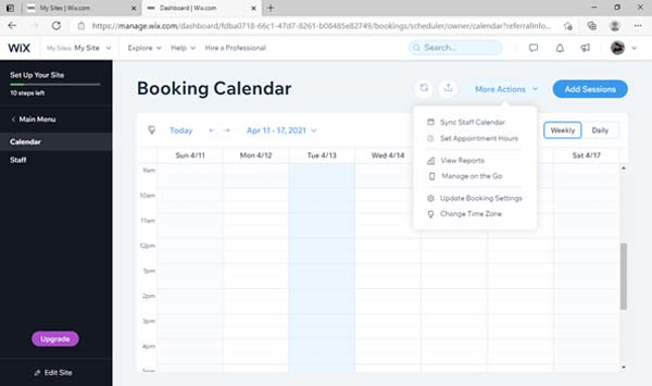 Wix pricing and plans screenshot.