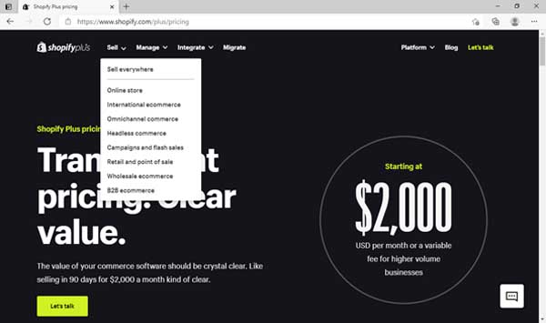 Screenshots of Shopify pricing and plans.
