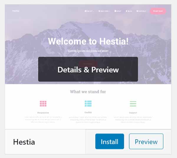 WordPress Hestia theme Details & Preview.