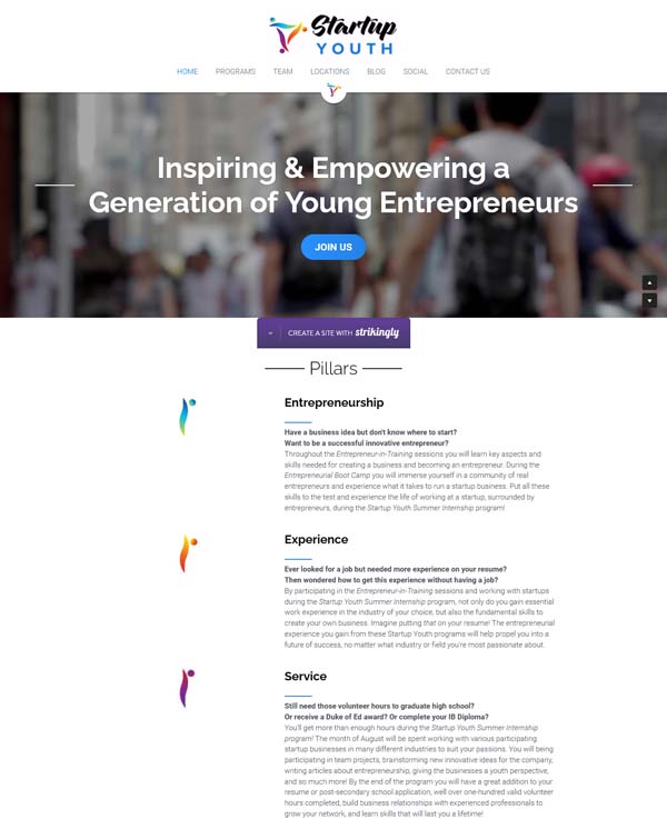 Examples of websites built by Strikingly.
