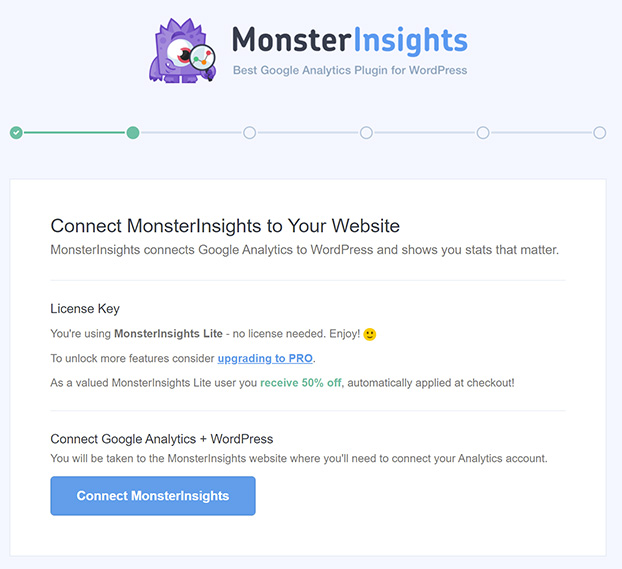 Connect MonsterInsights to your website.