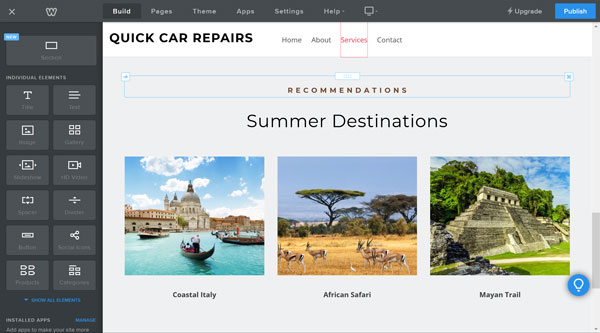 Weebly website builder, three column layout