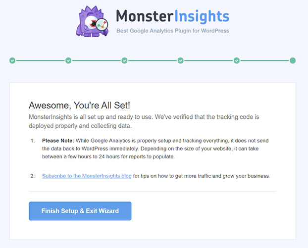 MonsterInsights confirmation.