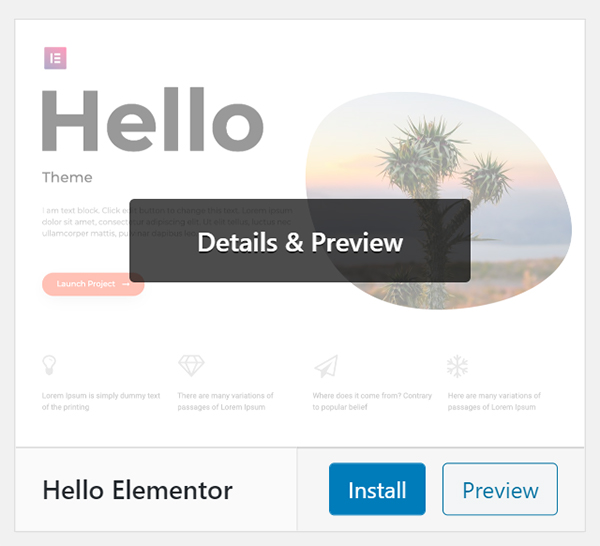 WordPress Hello Elementor theme Details & Preview.