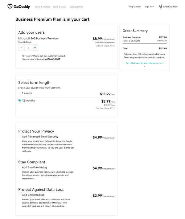 GoDaddy e-mail example.