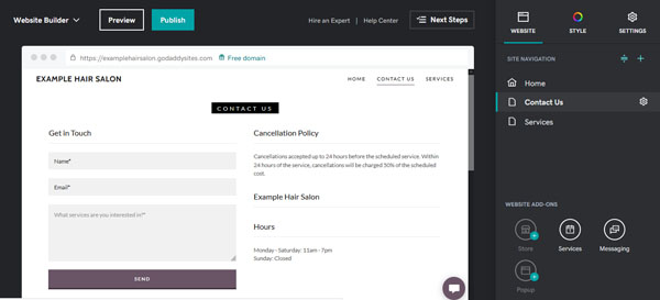 Example of a website for a local service business