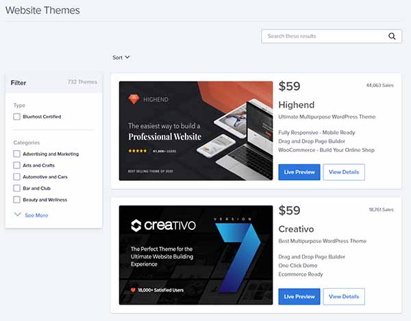 WordPress website themes.