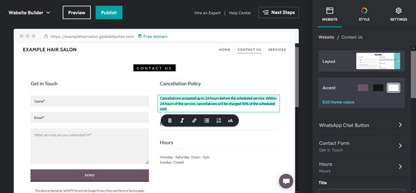 Example of a website for a local service business