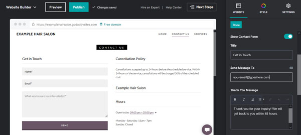 Example of a website for a local service business
