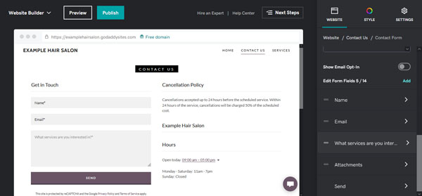 Example of a website for a local service business
