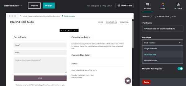 Example of a website for a local service business