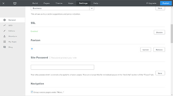 Weebly website builder, website settings