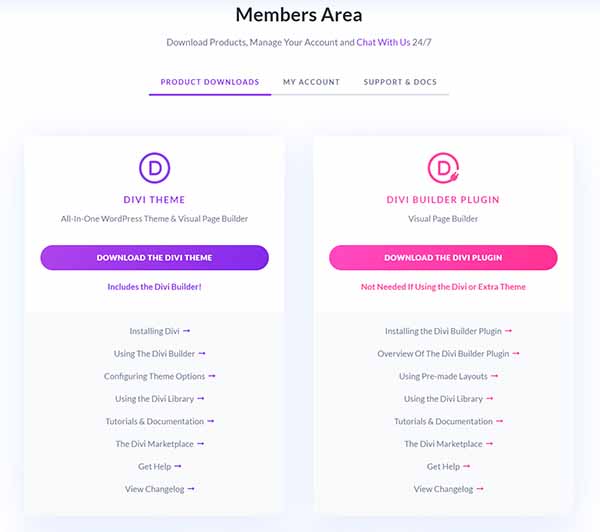 WordPress Members Area product downloads.
