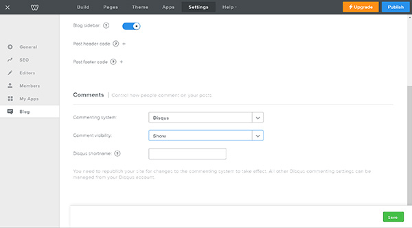 Disqus setup on Weebly.