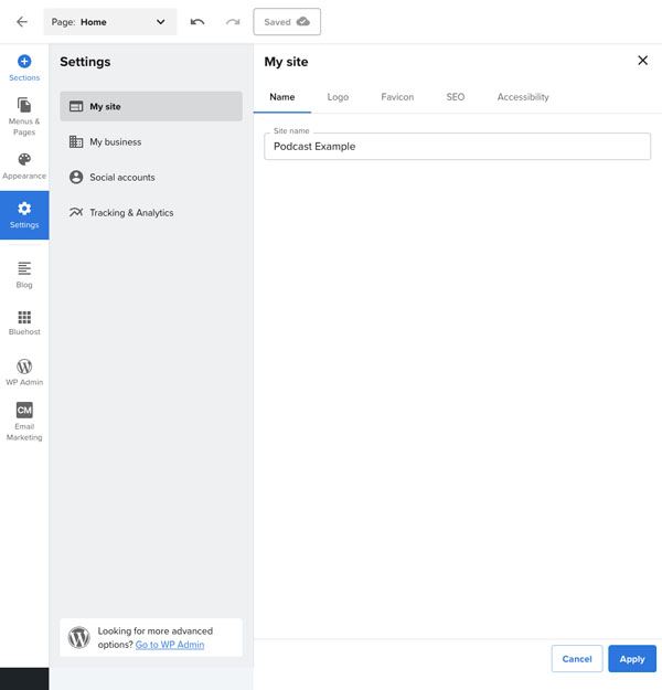 Bluehost website builder.