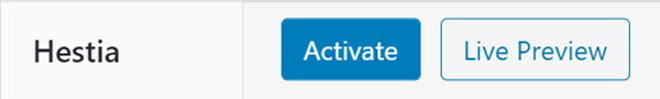WordPress Hestia activate or live preview.