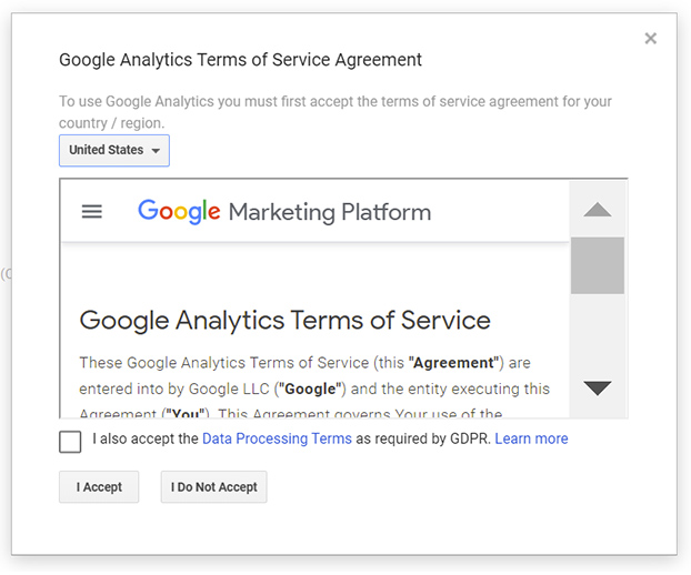Google Analytics terms of service.