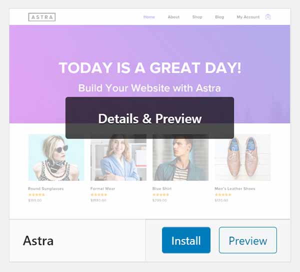 WordPress Astra theme Details & Preview.