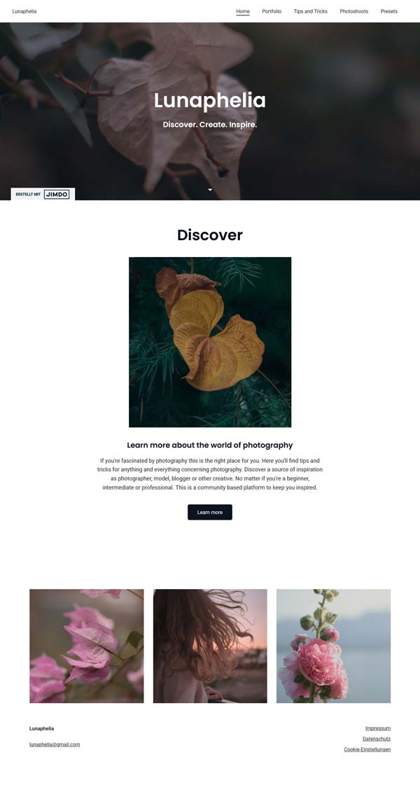 Jimdo website examples.