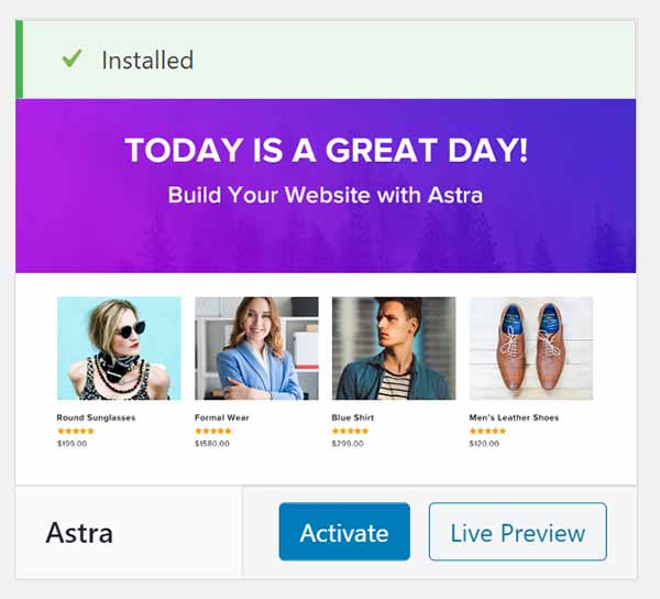 WordPress Astra theme installed.