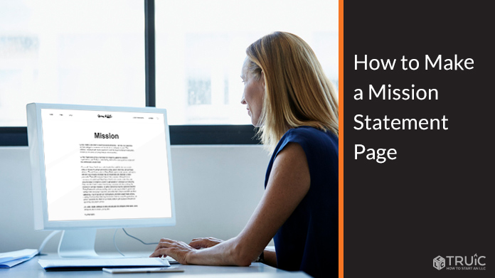 Person on computer looking at a websites mission statement.