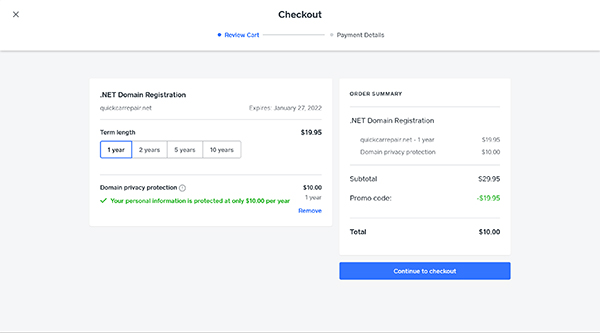 Weebly website builder checkout screen