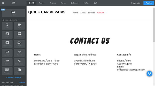 Weebly website builder contact page editing options