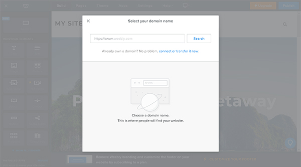 Weebly website builder domain selection popup