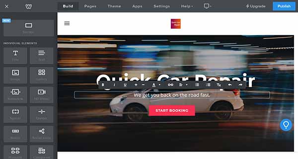 Weebly website builder tagline in header editing options