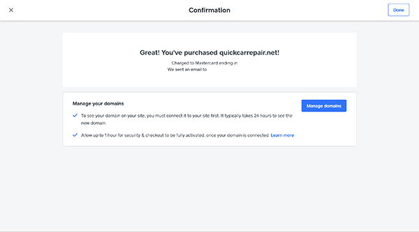 Weebly website builder purchase confirmation screen
