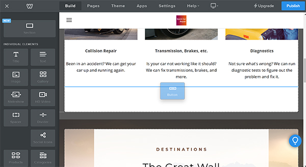 Weebly website builder build page editing options