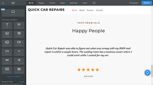 Weebly website builder testimonial page builder section