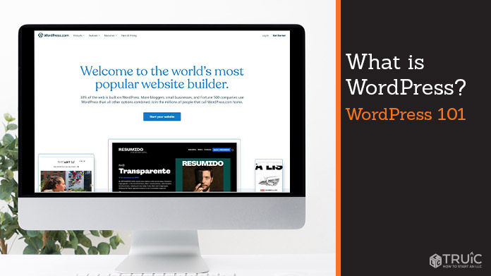 Computer with Wordpress homepage on screen