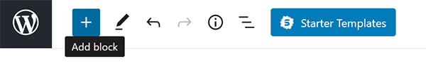 WordPress template editor with add block and text options.