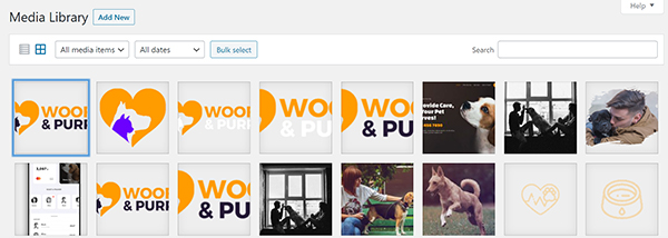 WordPress Media Library image selector.