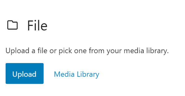 WordPress upload a file or pick from your media library.