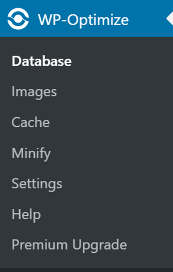 WordPress WP-Optimize dashboard options.