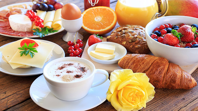 A selection of breakfast dishes on a table
